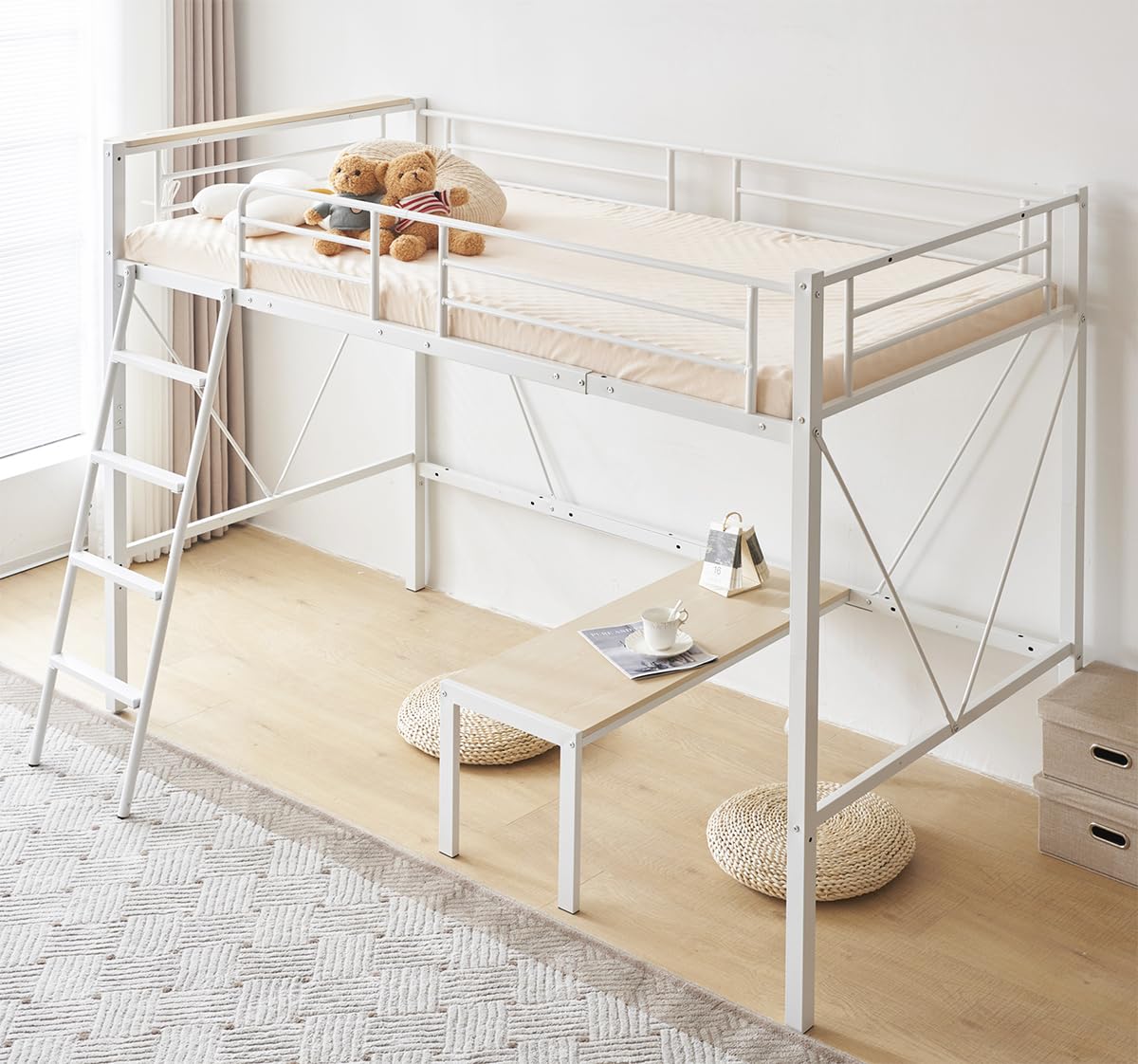 ロフトベッド S 高さ150cm 耐荷重150kg コンセント付き ホワイト